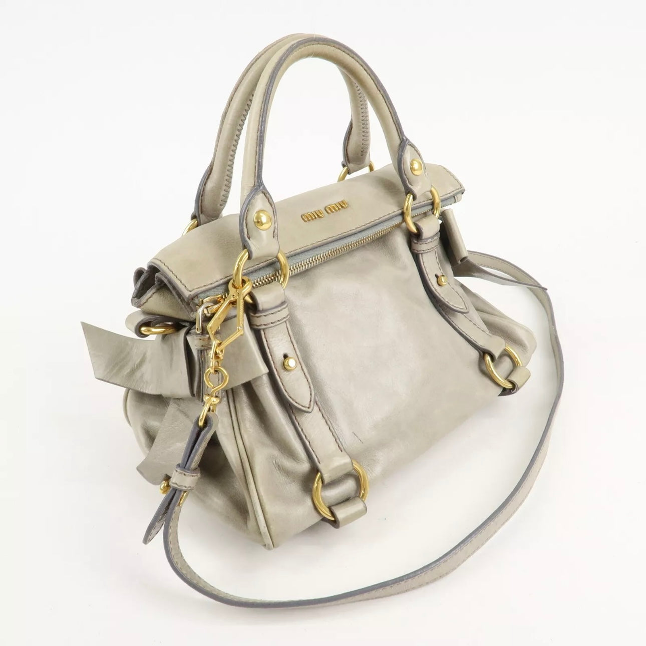 MIU MIU Leather Hand& Shoulder Bag Beige