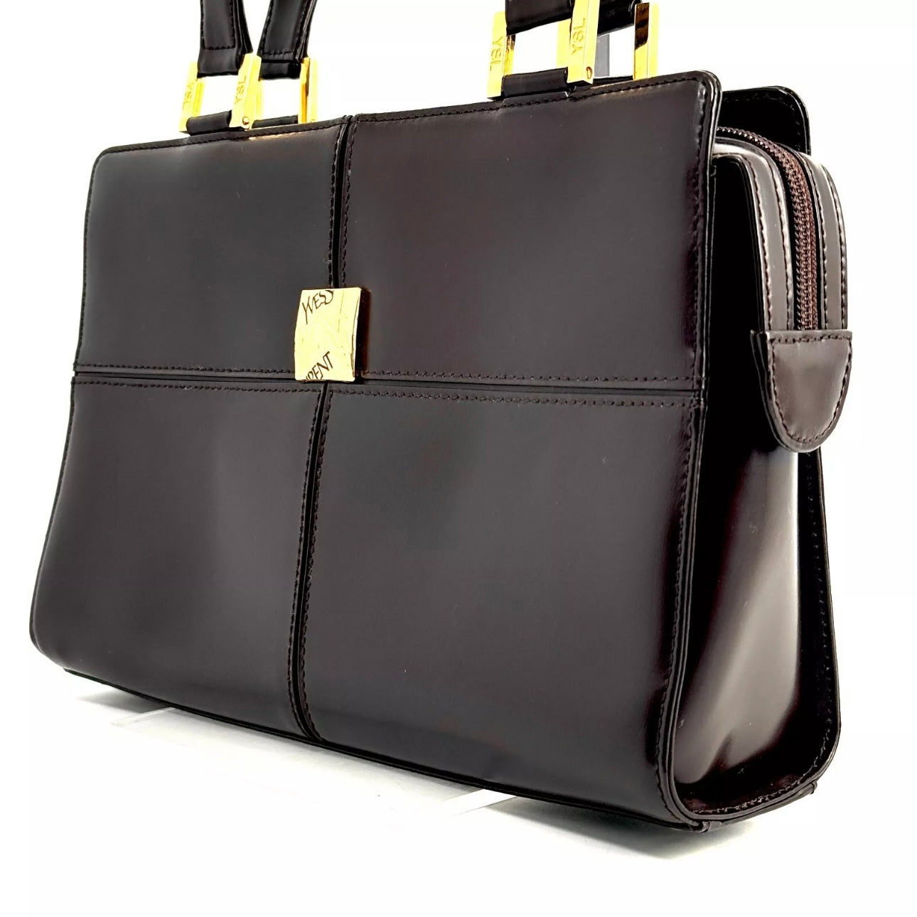 YSL Saint Laurent Shoulder&Hand Tote Bag-Leather Brown Vintage