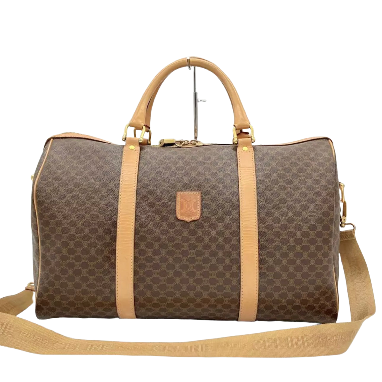 Celine 2-way Boston bag, macadam pattern, PVC, dark brown.