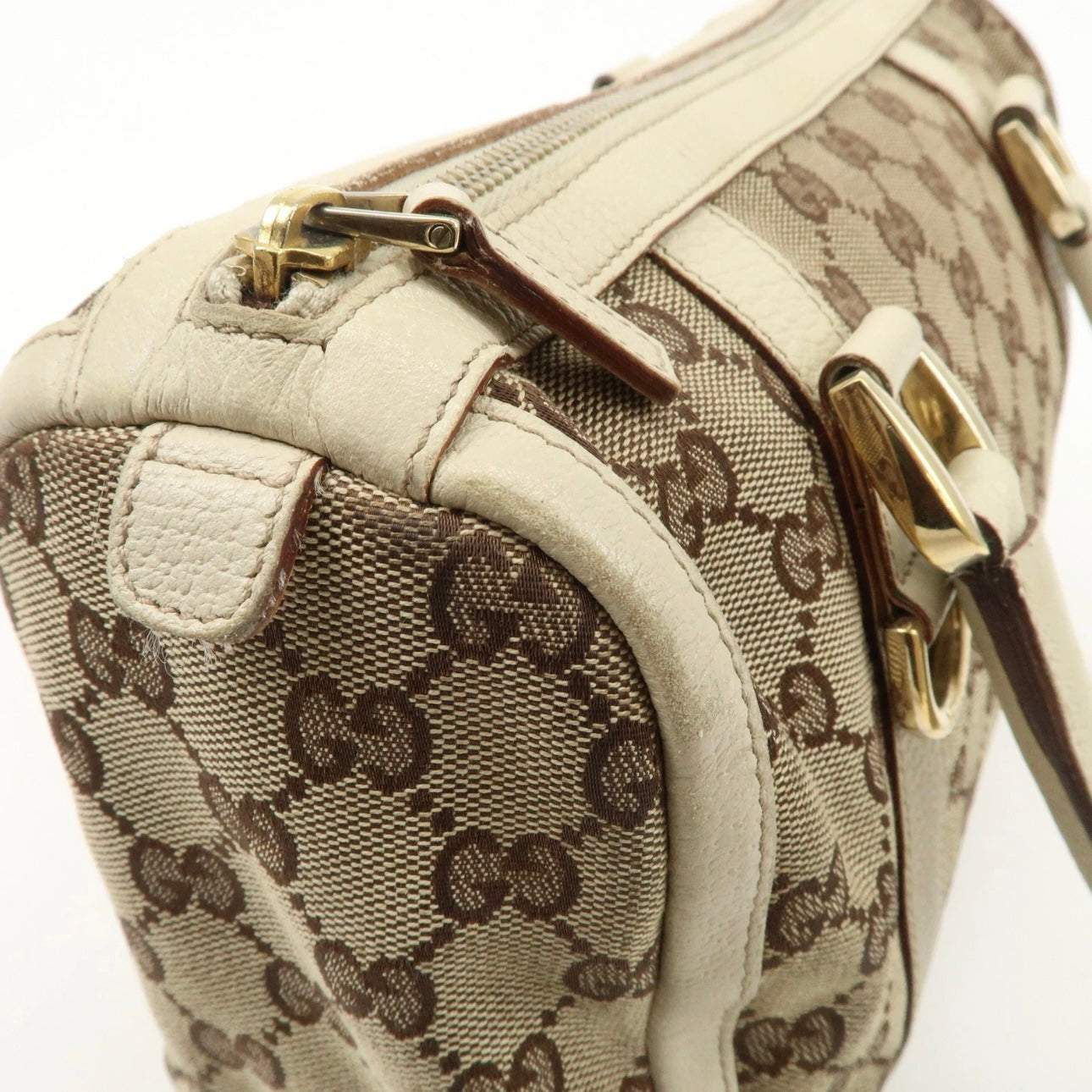 GUCCI Abbey GG Canvas Leather Boston Bag
