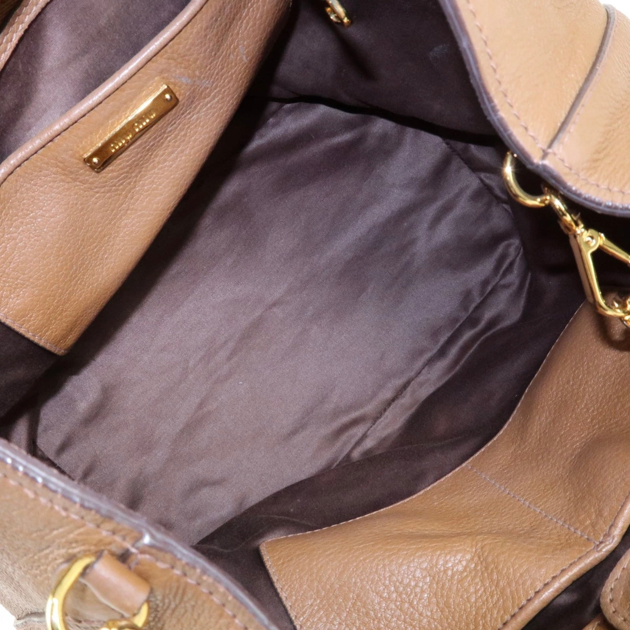 MIU MIU Vitello Phenix Leather Shoulder& Hand Bag Brown