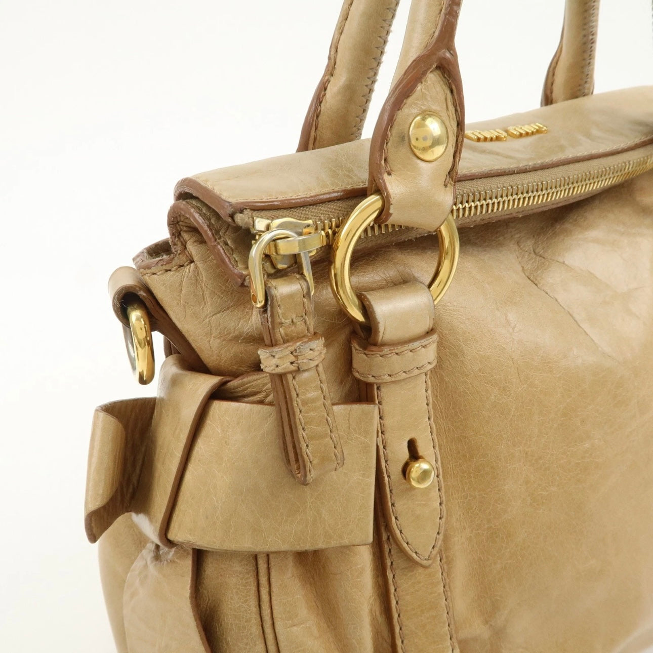 MIU MIU Leather 2Way Bag- Beige