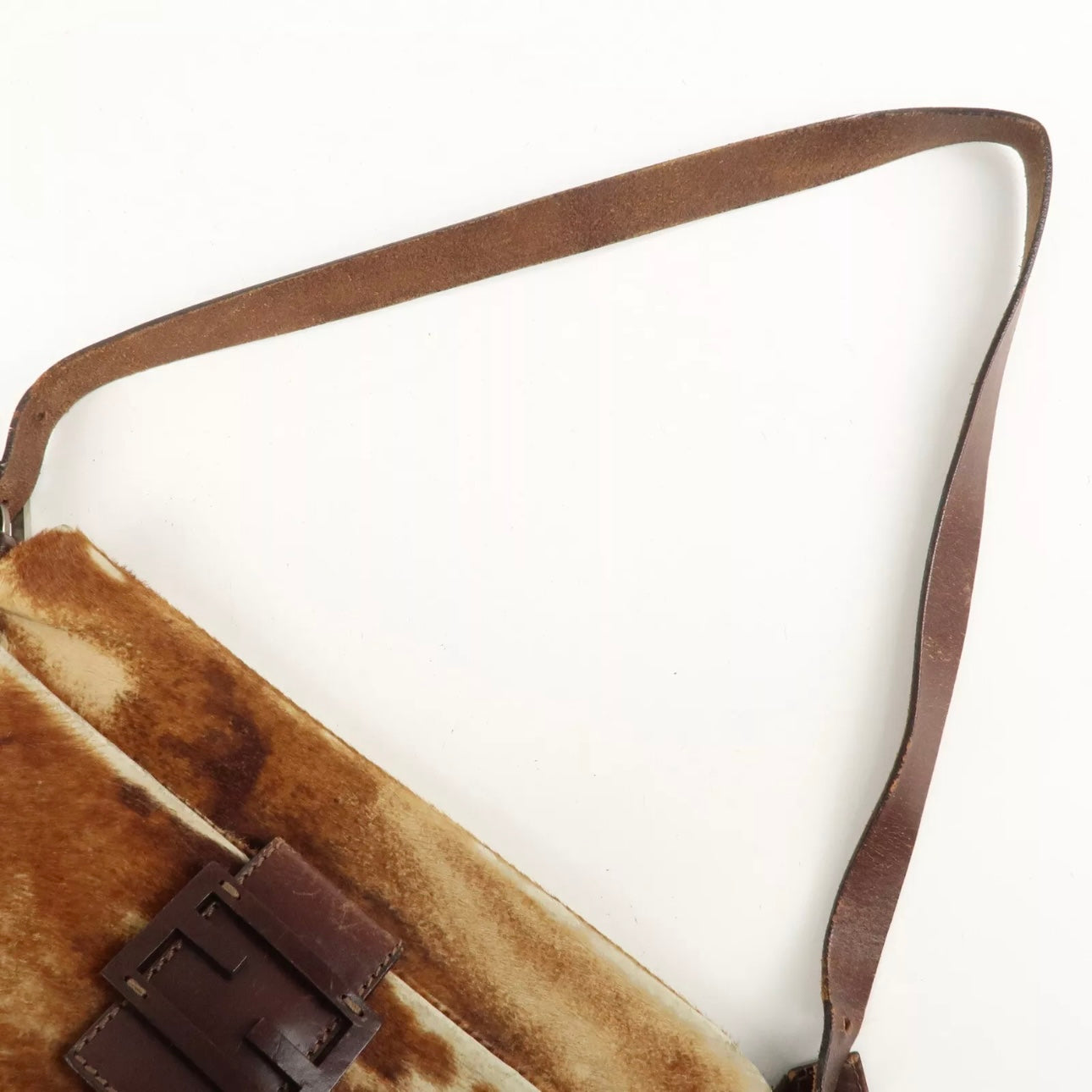 FENDI Calf Leather Shoulder Bag Brown Beige