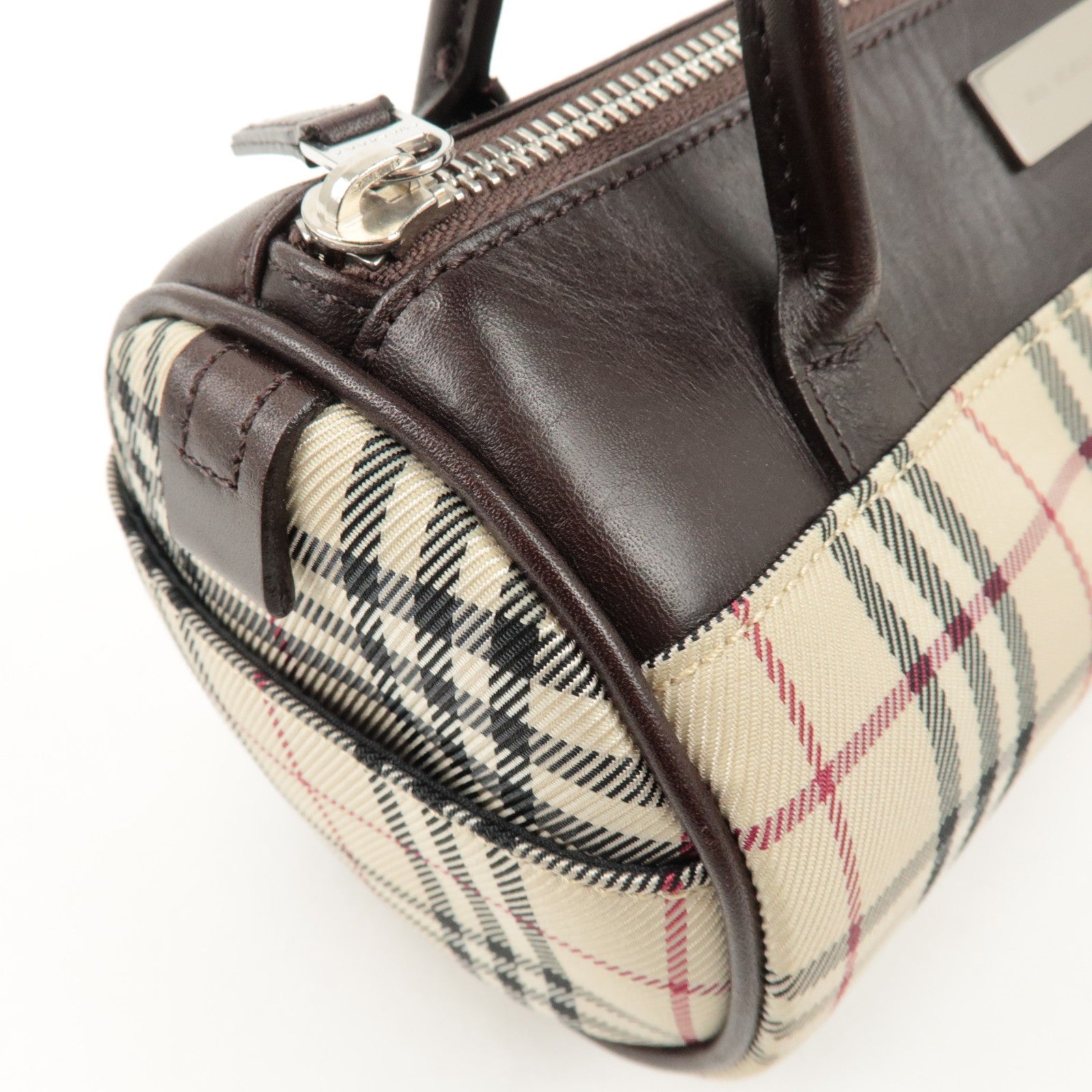 Burberry Nova Plaid Hand Bag - Beige Brown, Leather Canvas