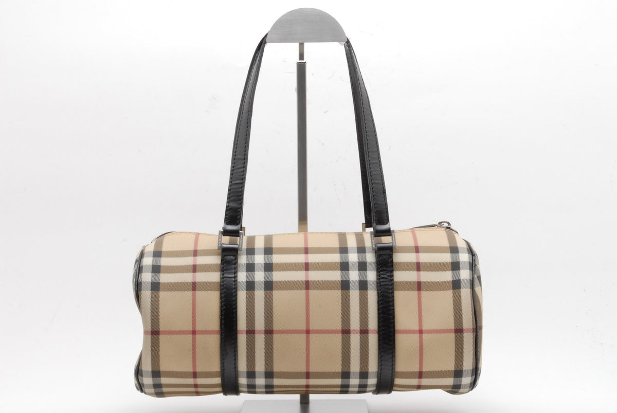 Burberry Nova Check Barrel Handbag - Beige Black, PVC Leather