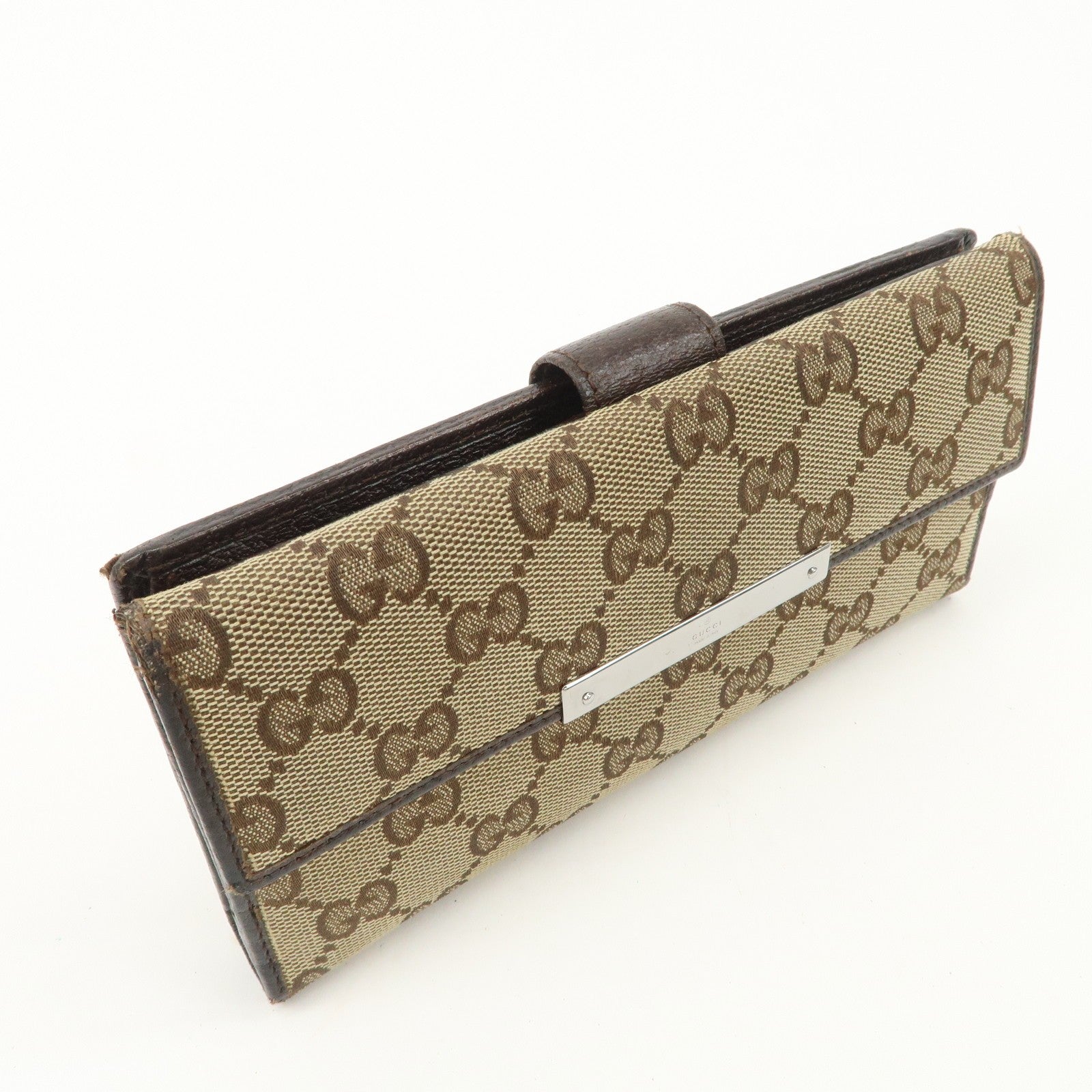 Gucci GG Canvas Leather Bi-fold Long Wallet - Dark Brown, Leather