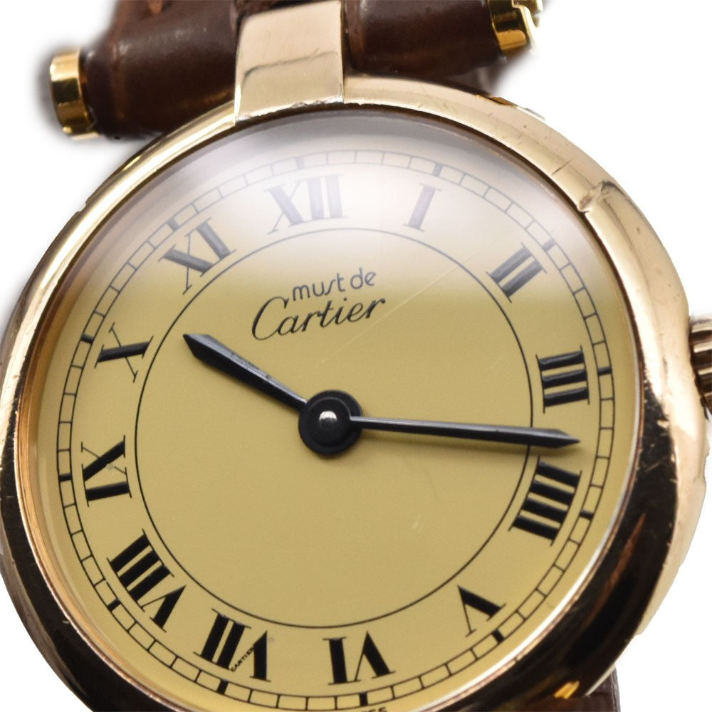 Cartier Must Vendome Watch - Gold, SV925, Leather
