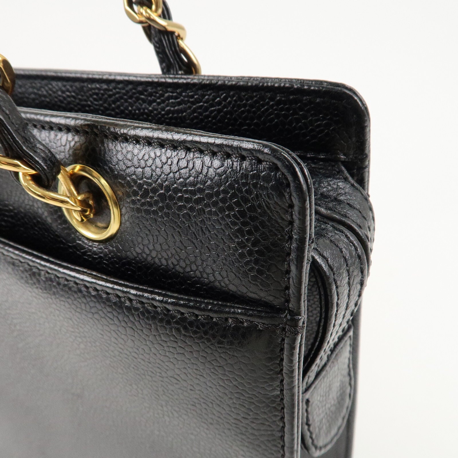 Chanel COCO Mark Caviar Skin Chain Tote Bag - Black/Gold, Caviar Skin