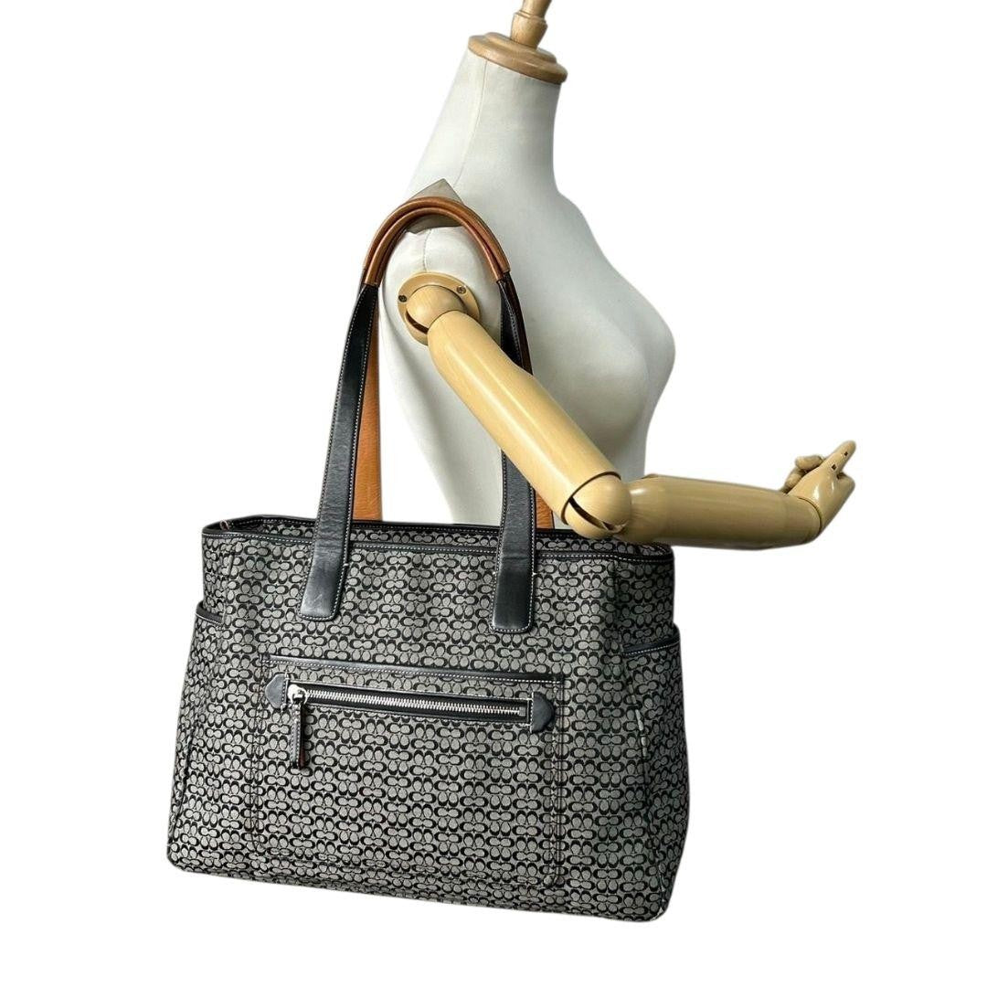 Coach Mini Signature One Shoulder Tote - Black, Canvas