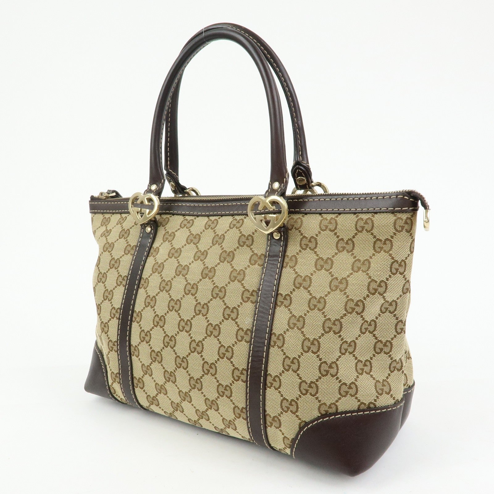 GUCCI Interlocking G Lovely Heart Canvas Tote Bag Beige