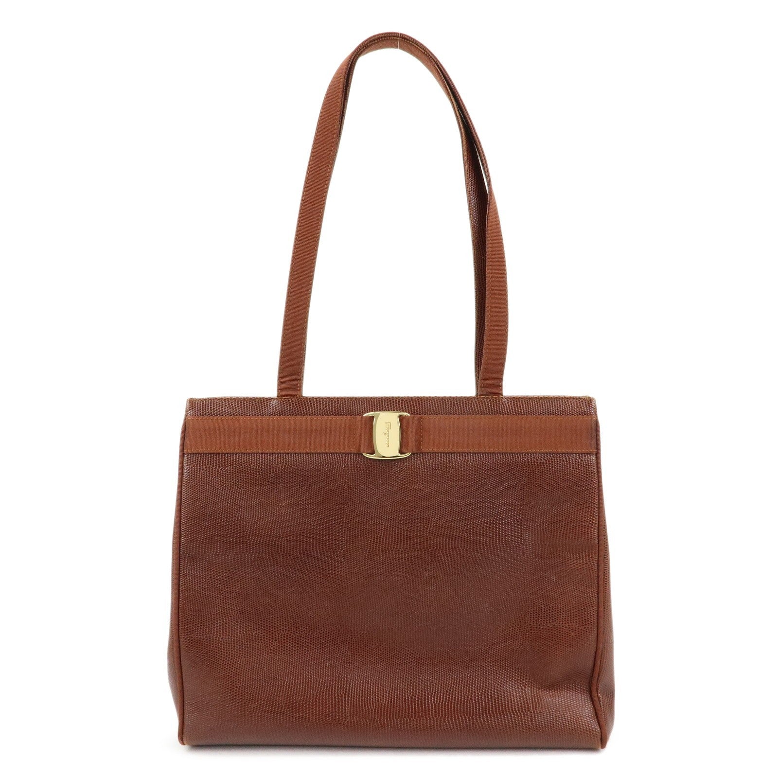 Ferragamo Vara Tote Bag - Brown, Embossed Leather