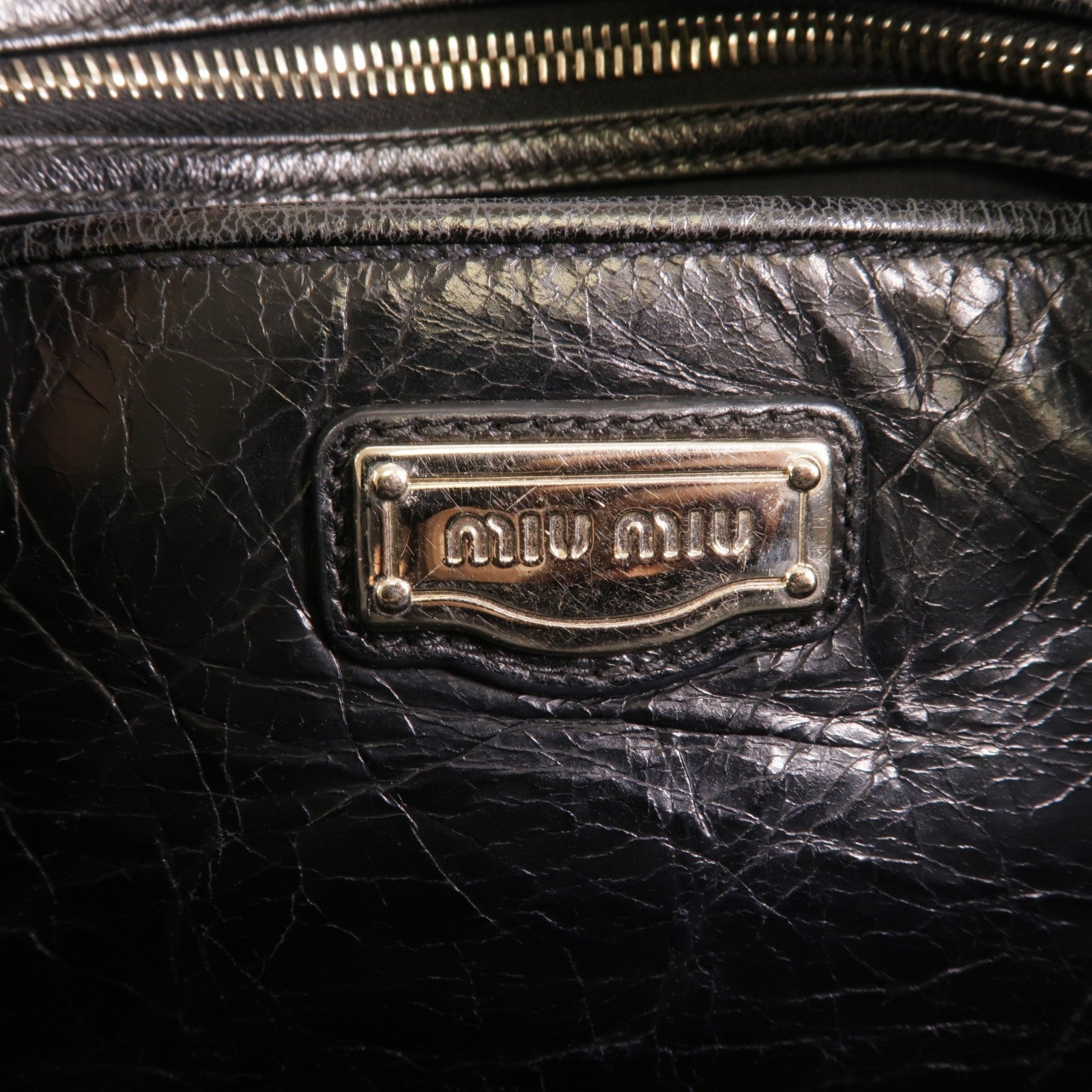 Miu Miu SHW Vitello Shine 2way Shoulder Bag - Black, Calfskin Leather