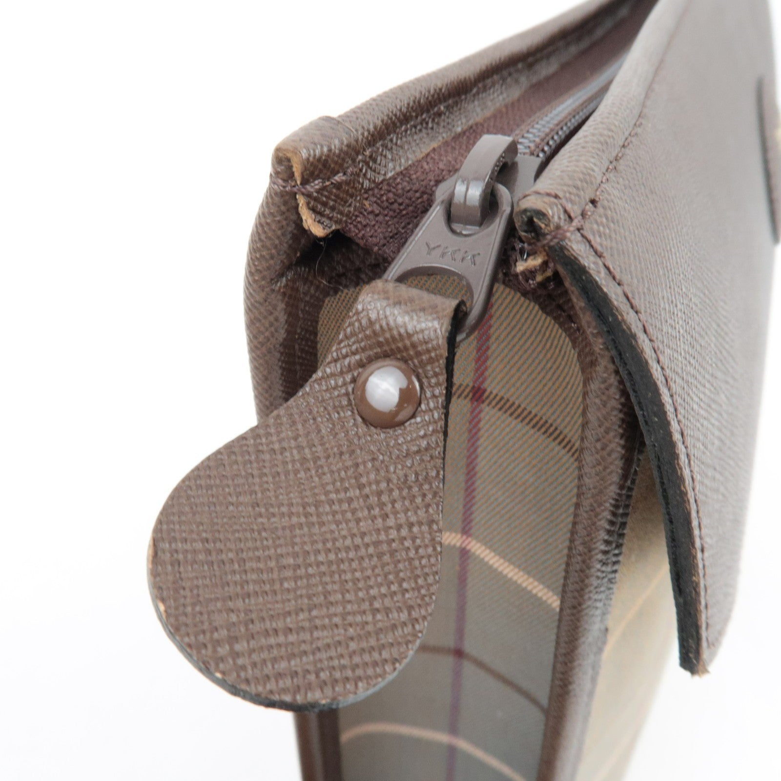 Burberry Plaid Clutch Bag - Khaki Brown, Canvas Leather
