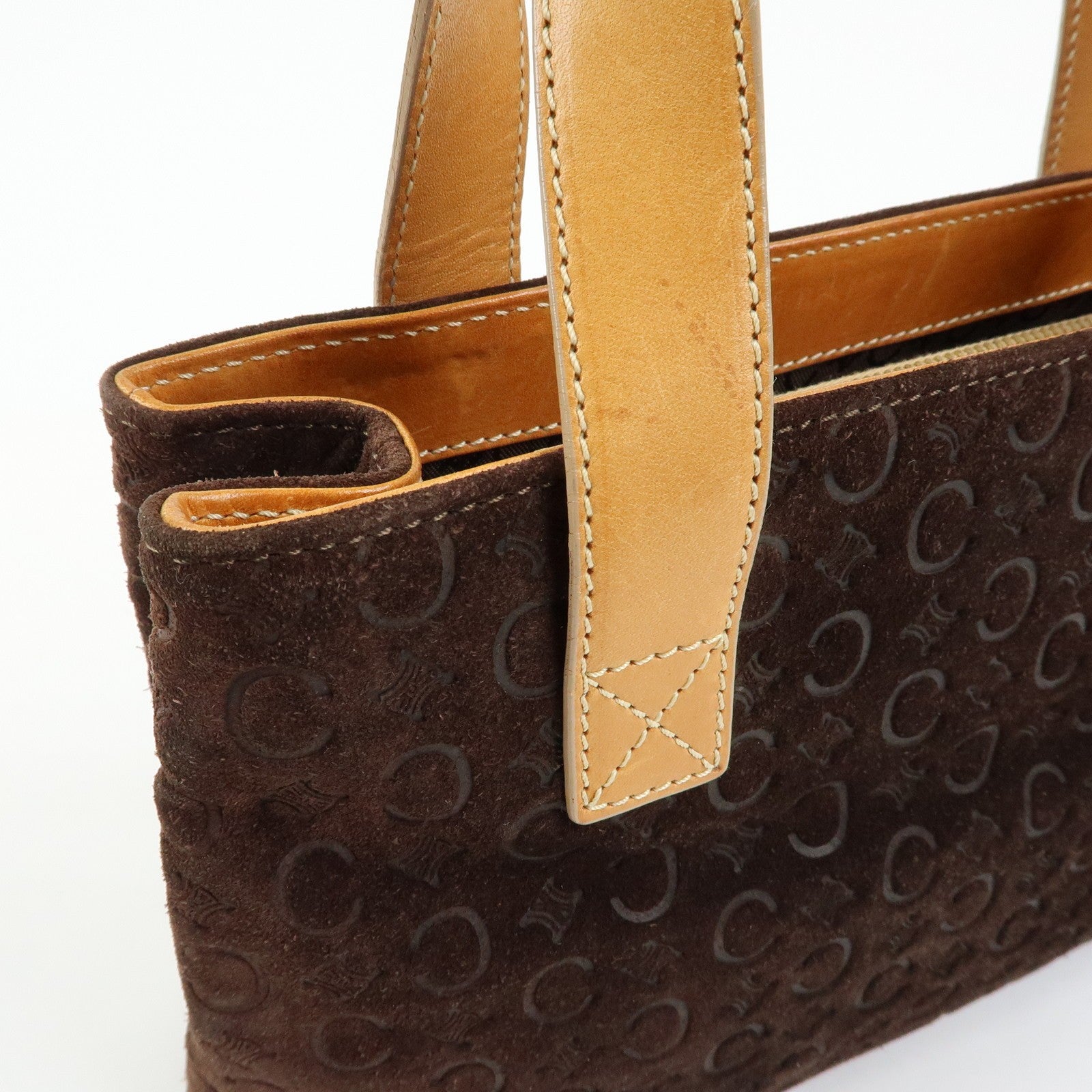 Celine C Macadam Hand Bag - Dark Brown, Suede Leather