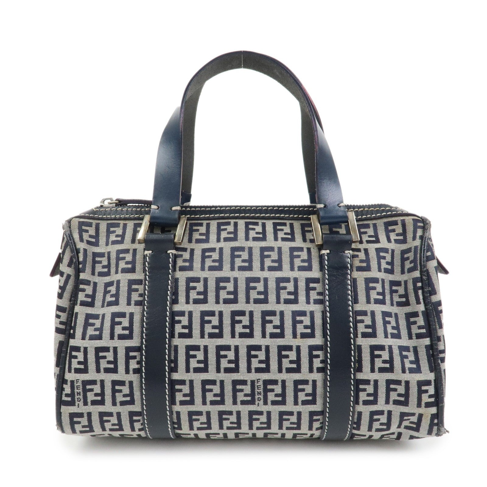 Fendi Boston Hand Bag - Navy, Canvas, Leather