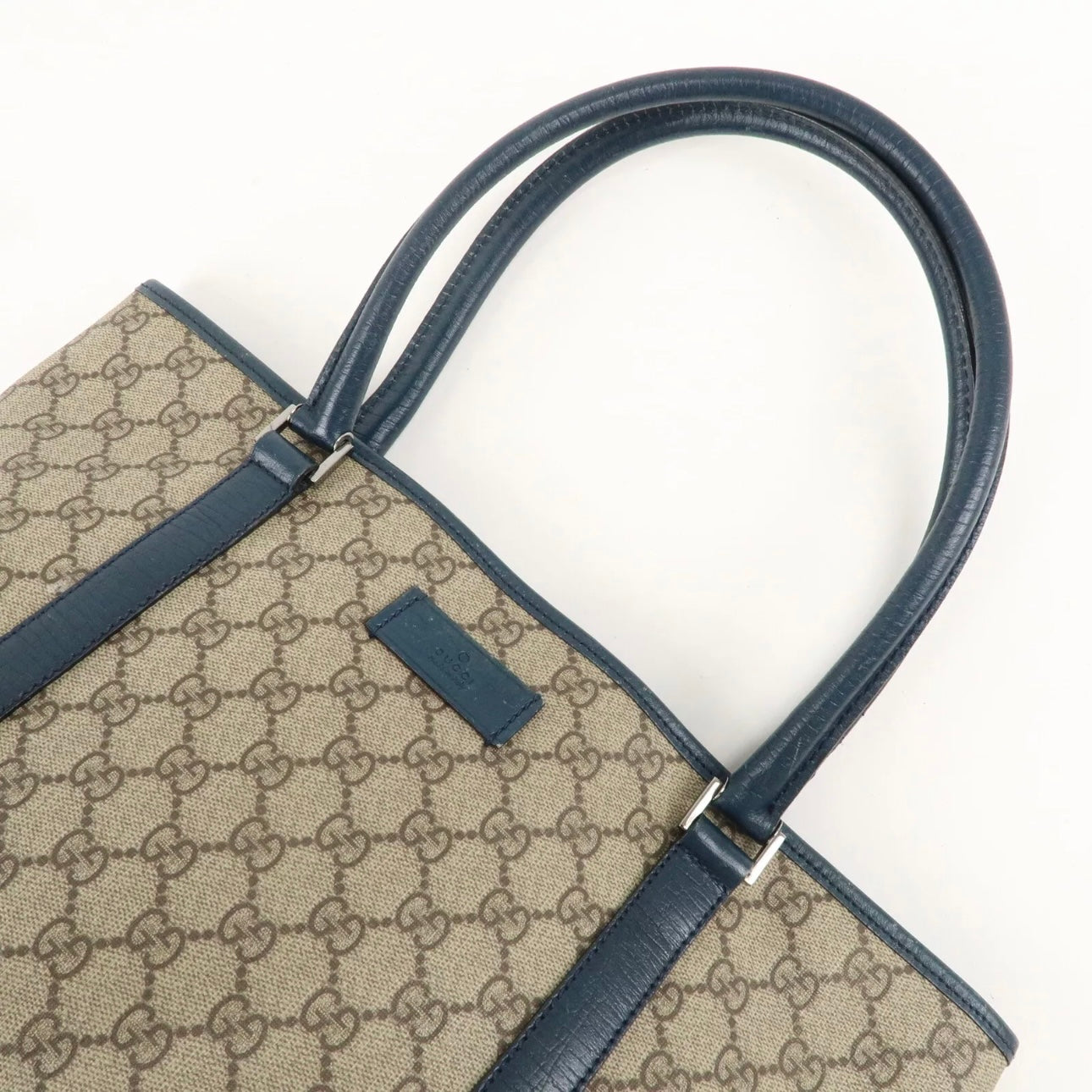 GG Supreme Leather Tote Bag Beige Navy