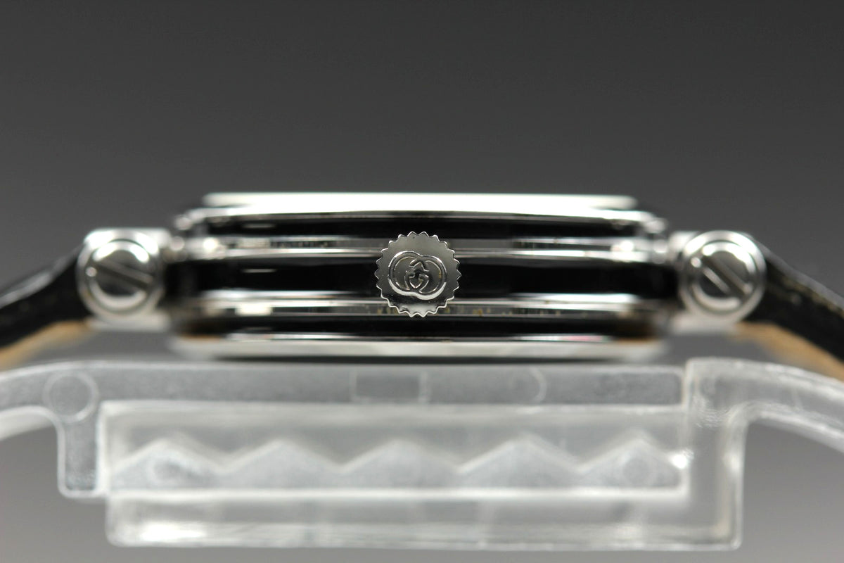 Gucci 2040L Watch - Black and Silver, Stainless Steel and Leather
