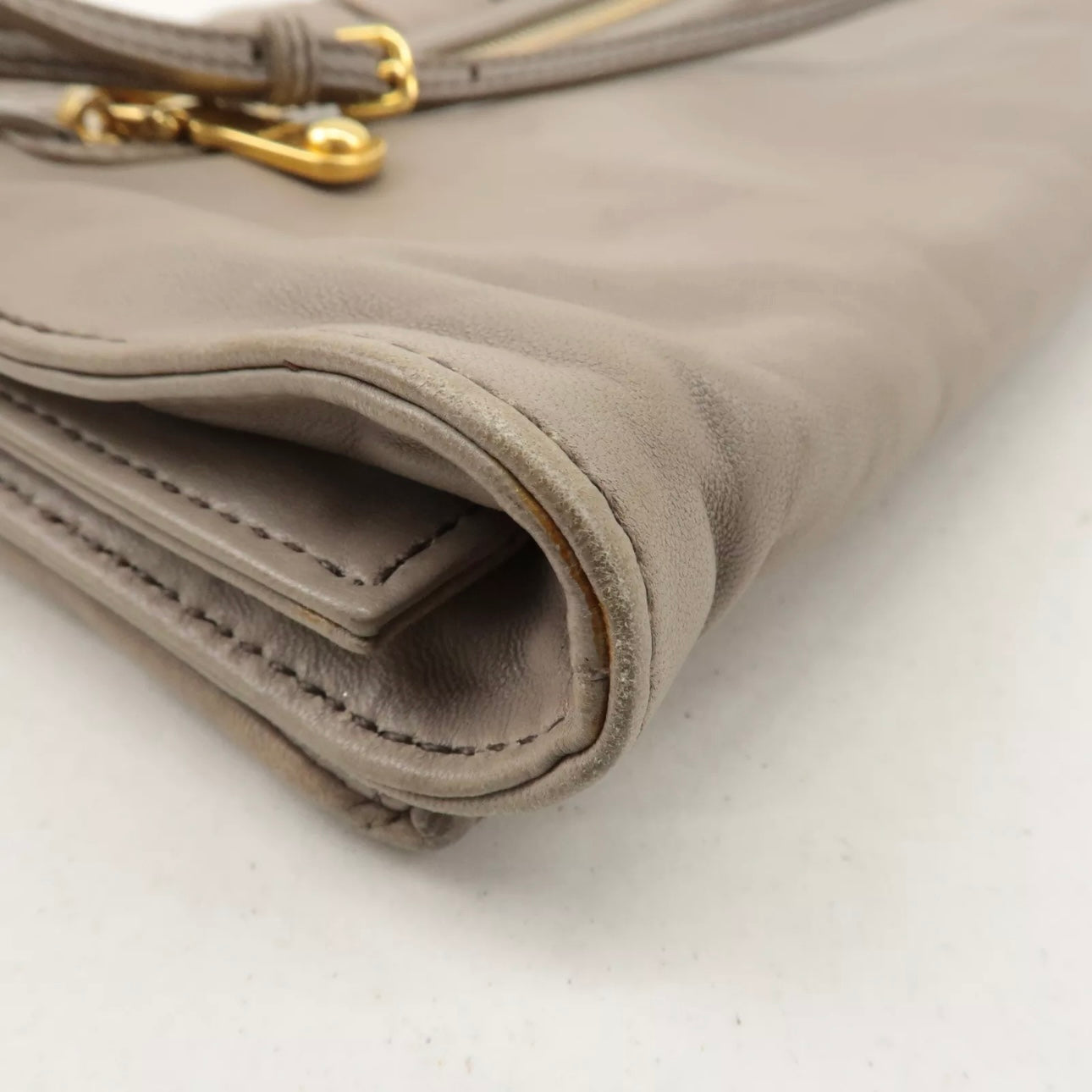 Matelasse Leather 2way Clutch Shoulder Bag Greige