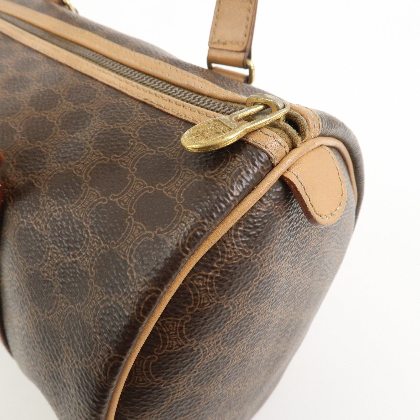 Celine Macadam Canvas Leather Boston Bag - Brown, PVC Coating Canvas, Leather