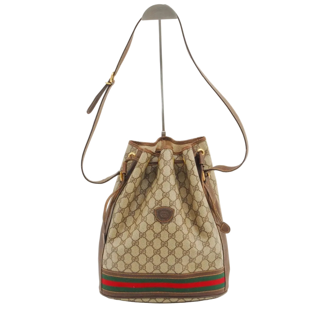 Gucci Vintage GG Sherry Line Drawstring Shoulder Bag - Brown, PVC Leather