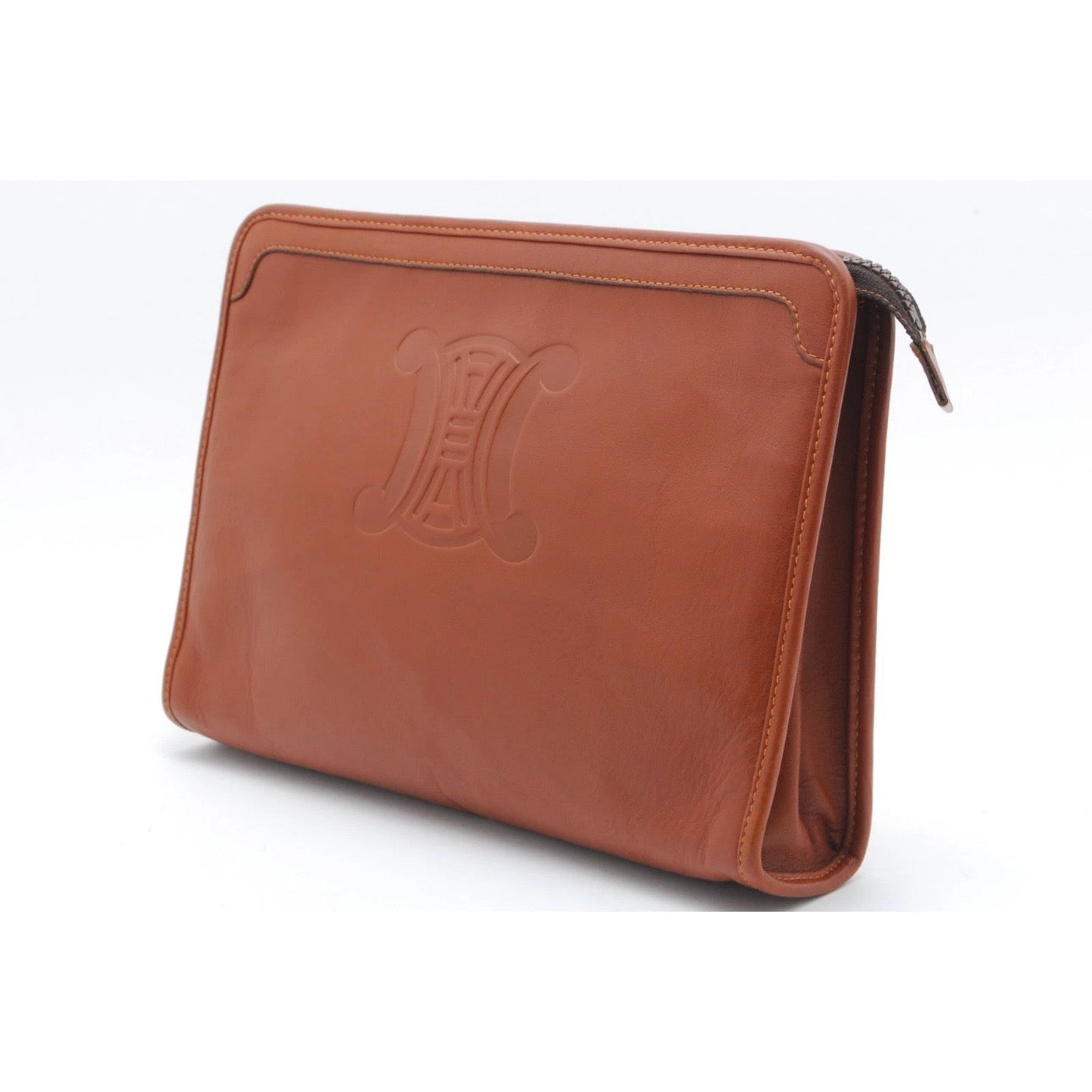 CELINE Clutch Bag Macadam Brown Leather Vintage