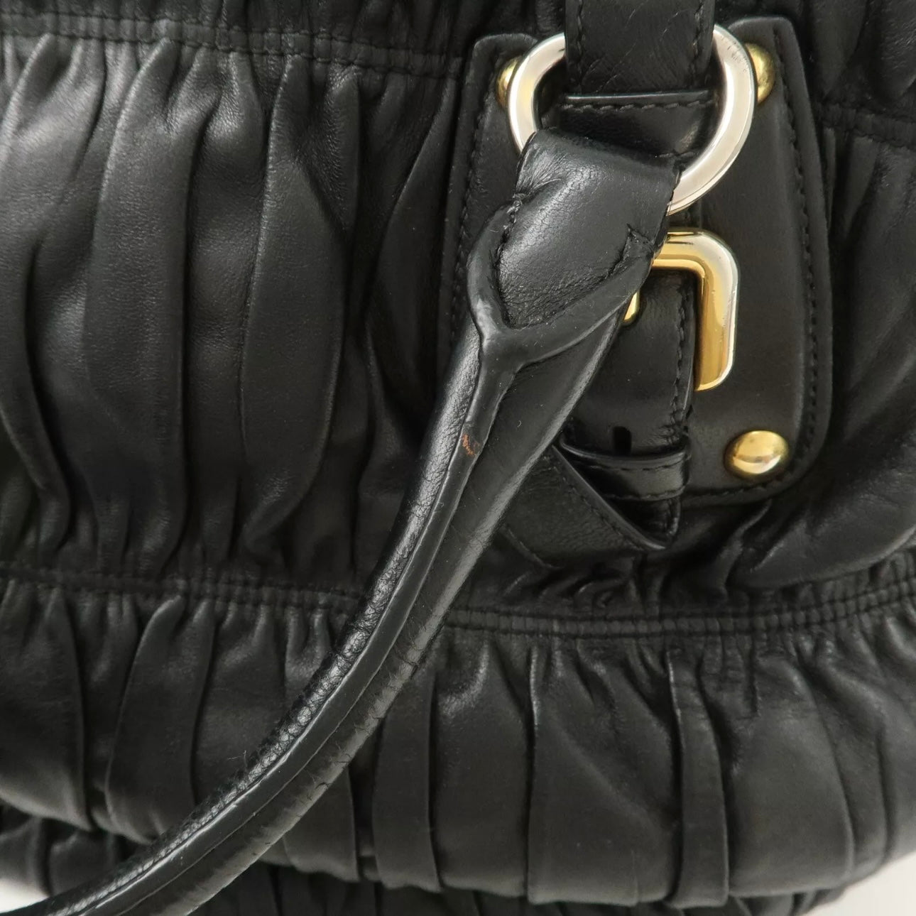 PRADA Leather Gathered 2Way Shoulder Bag Black
