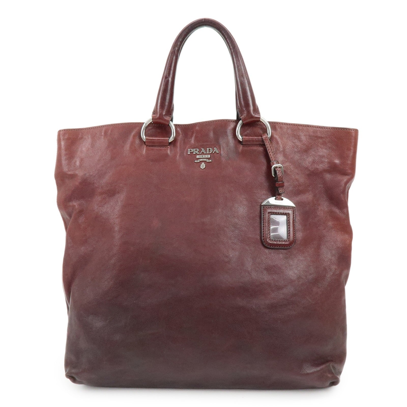 Prada Triangle Logo Tote Bag - Bordeaux, Leather