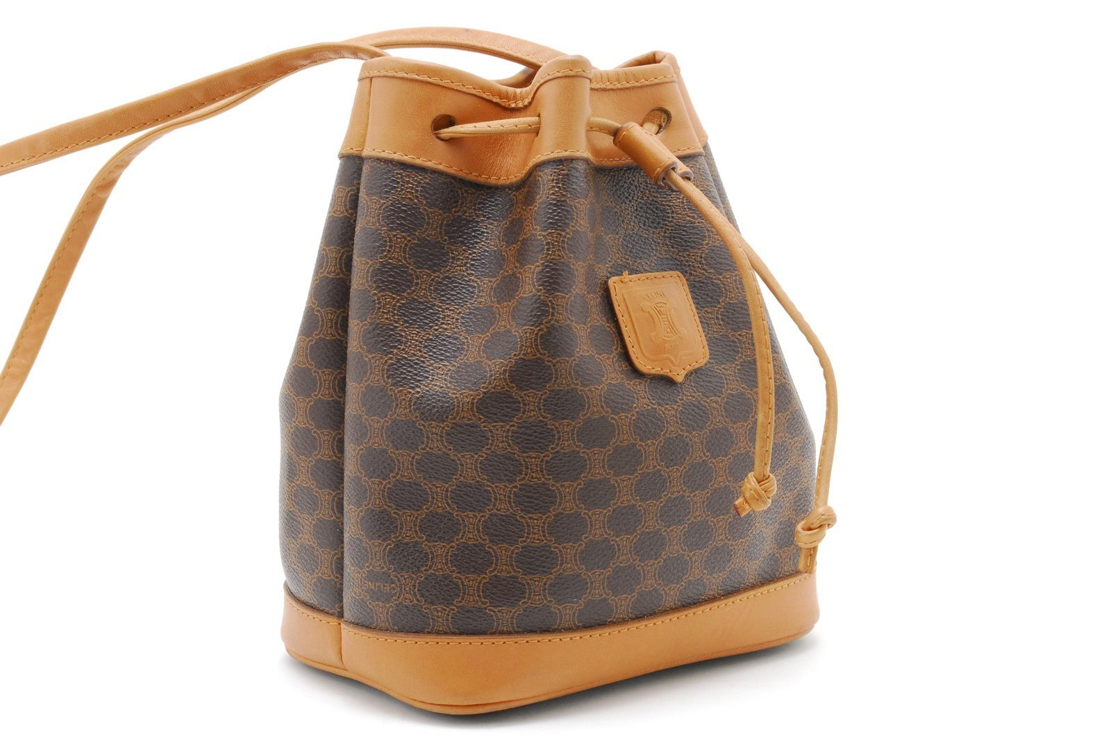 Celine Macadam Drawstring Bucket Bag - Brown, Leather