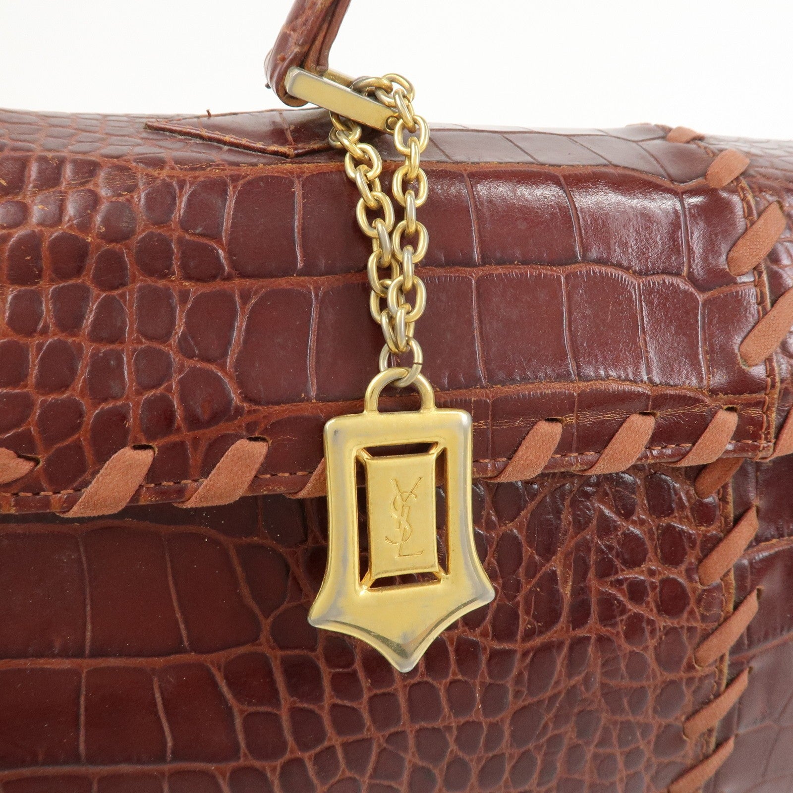 Saint Laurent Paris Embossed Leather Hand Bag - Red Brown, Leather