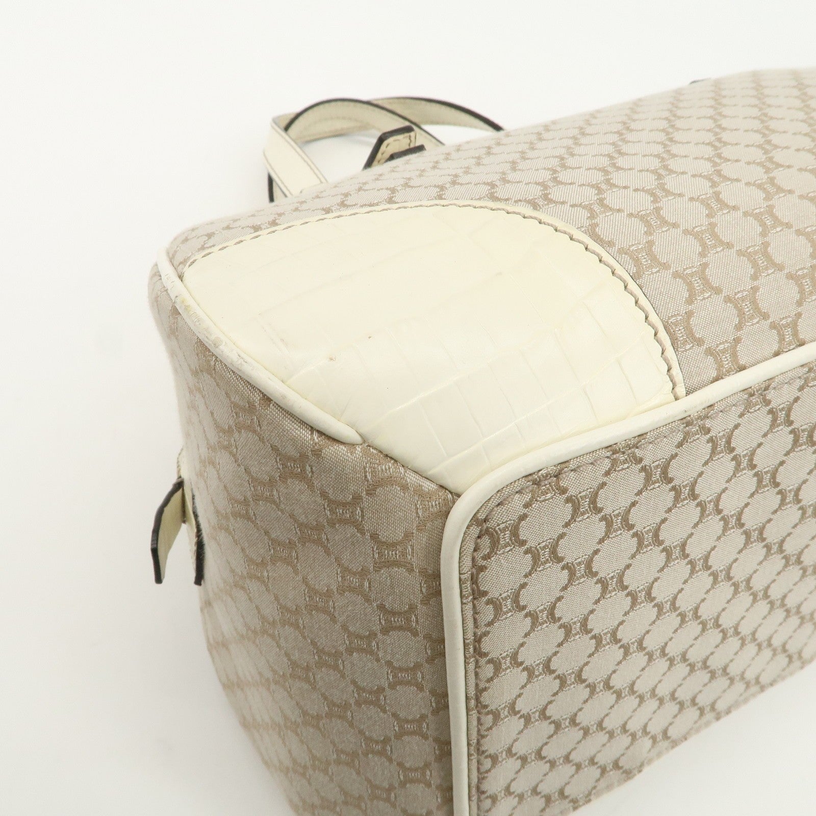 Celine Macadam Boston Hand Bag - Beige Ivory, Canvas Leather