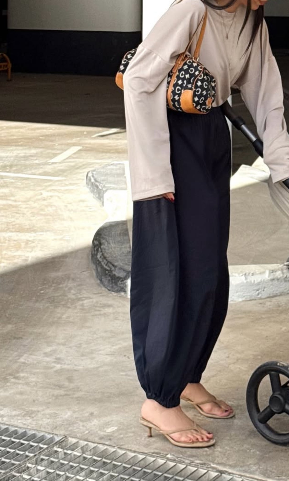 CELINE C Macadam Canvas Leather Shoulder Bag Navy