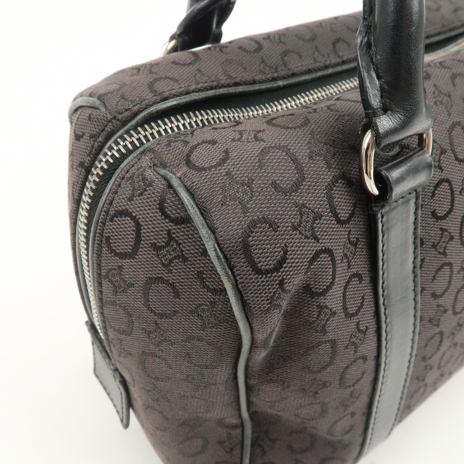 Celine C Macadam Boston Hand Bag - Black, Canvas, Leather