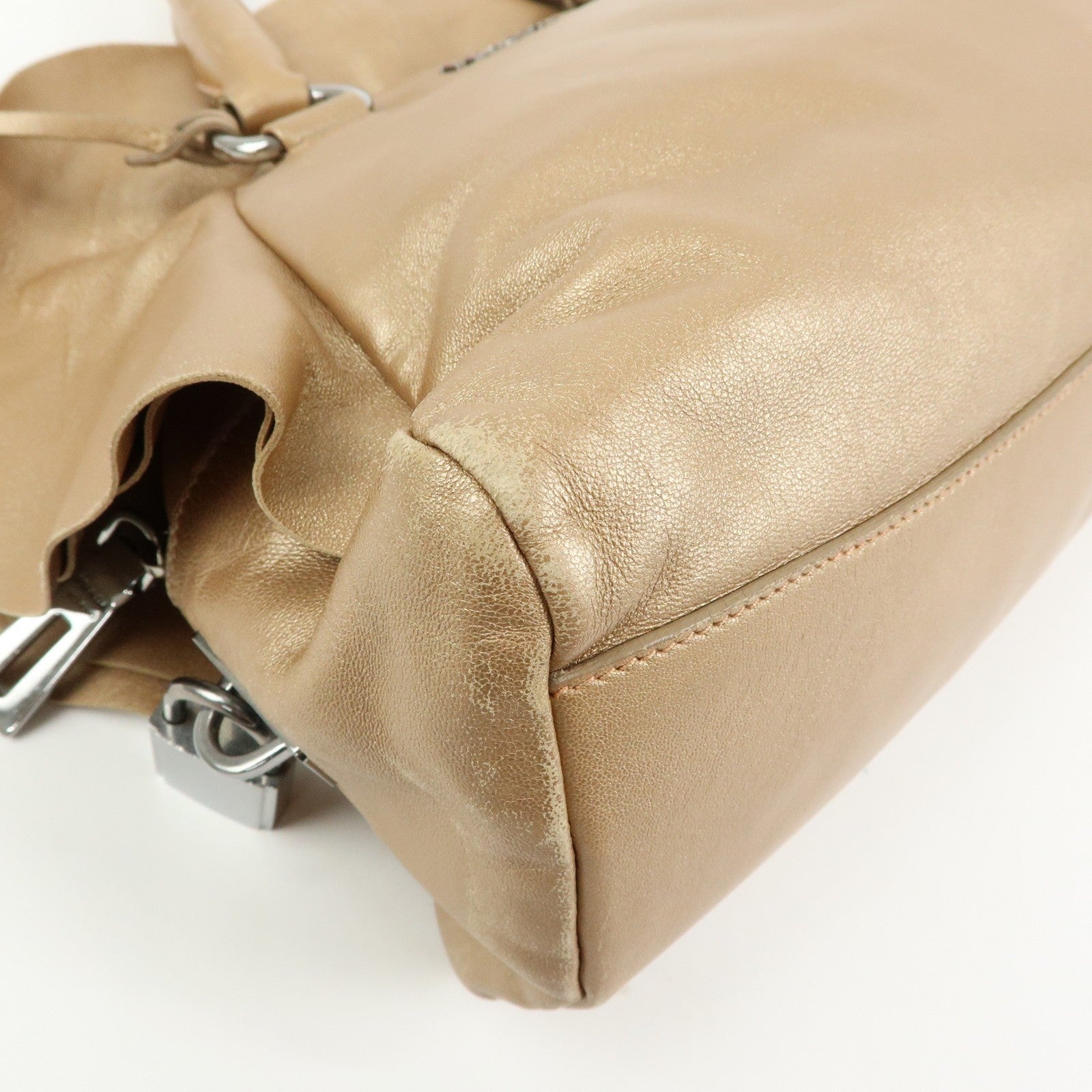 Prada Frilled Leather Tote Bag - Champagne Gold, Leather
