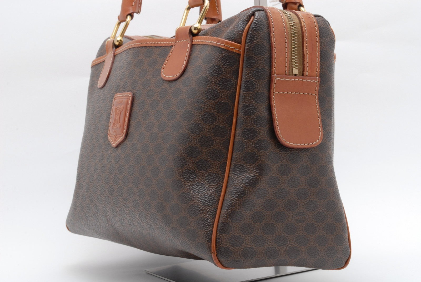 Celine Macadam Boston Hand Bag - Brown, PVC Leather