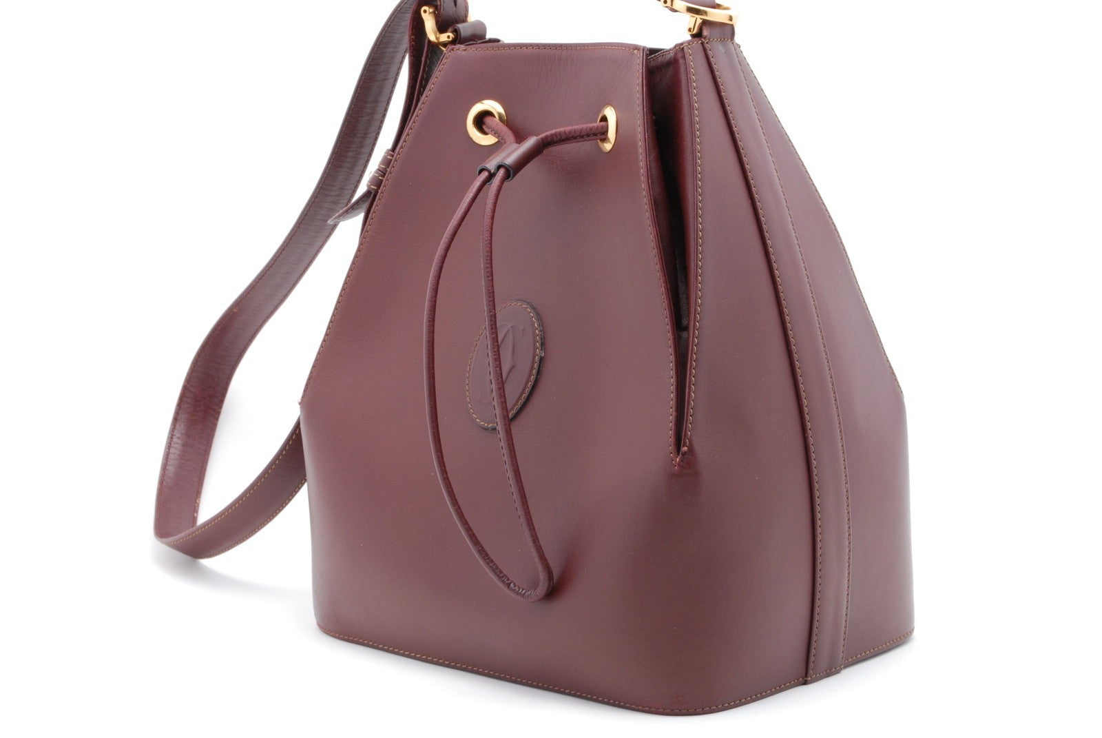 Cartier Must Line Drawstring Leather Shoulder Bag - Burgundy, Leather
