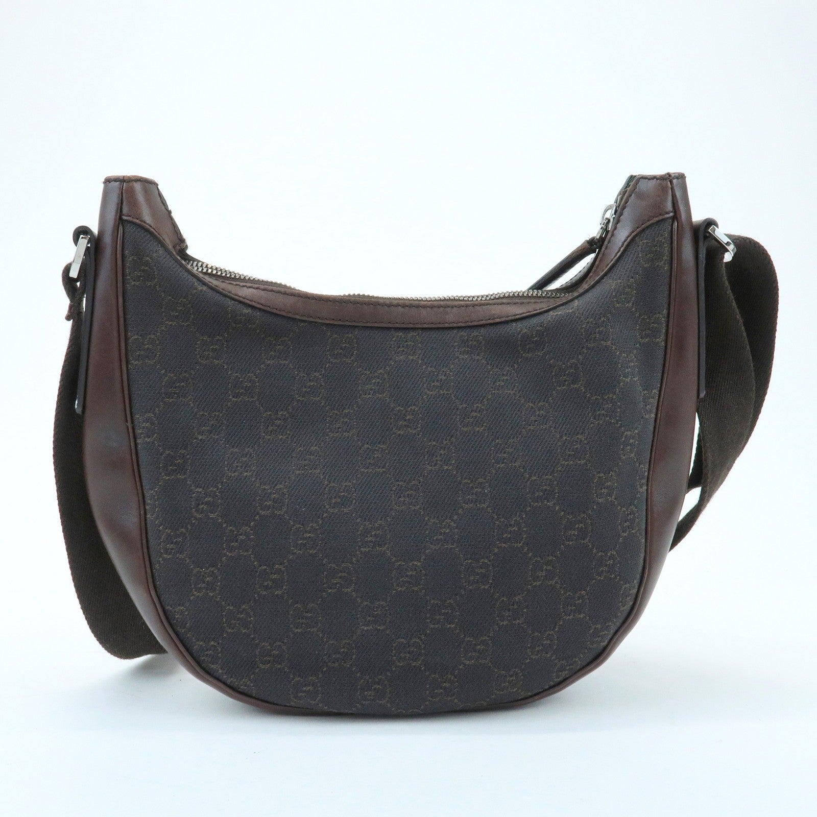 Gucci 101682 Shoulder Crossbody Bag - Dark Brown, GG Denim and Leather