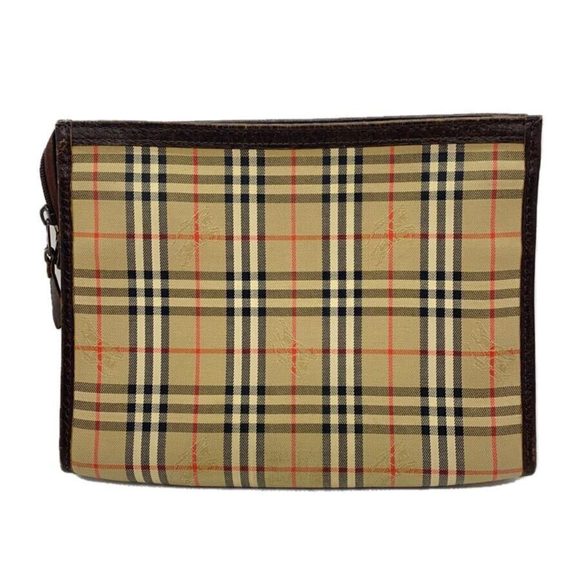 Burberry Nova Check Clutch Pouch Bag - Brown, Leather Fabric