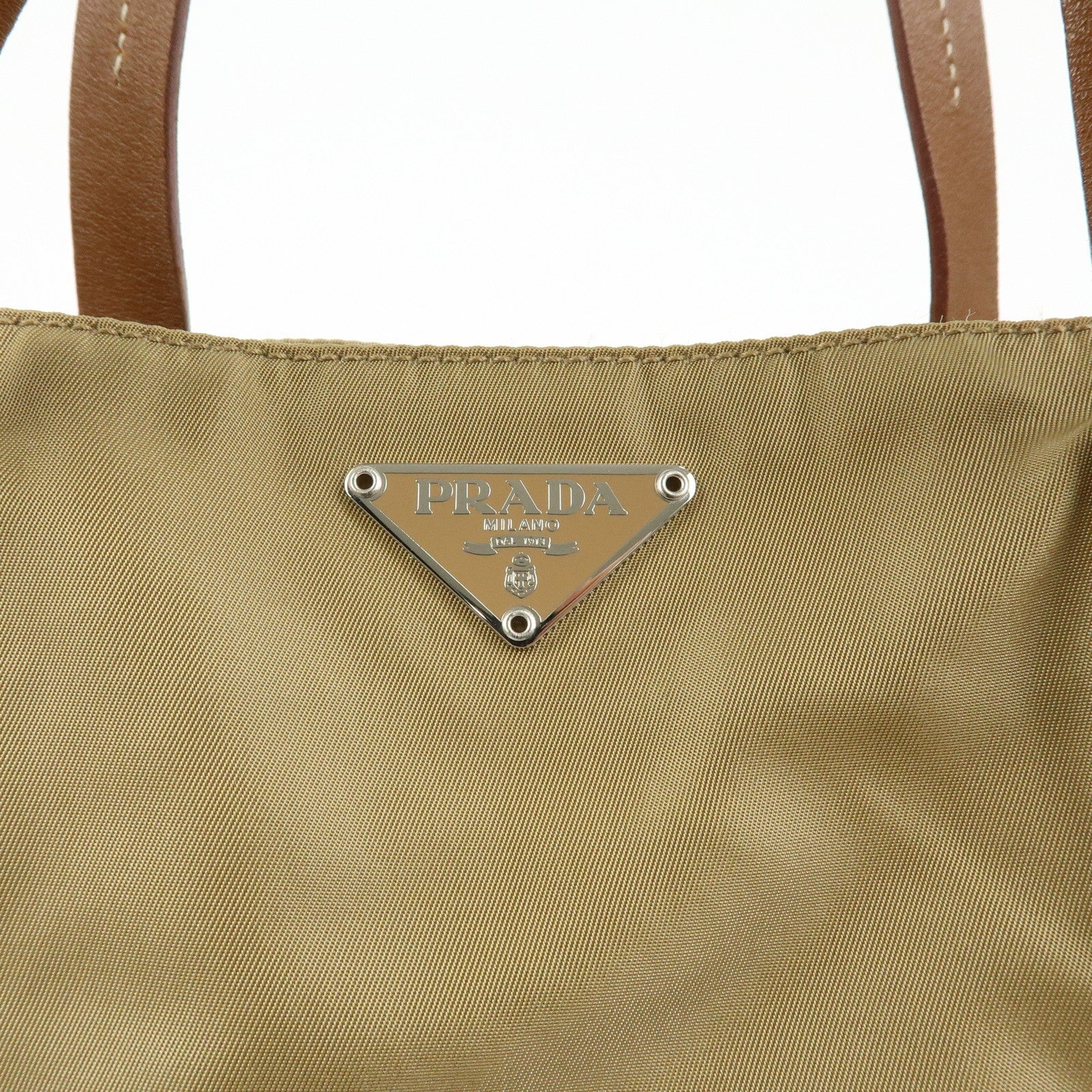 Prada Triangle Logo Tote Bag - Khaki, Nylon