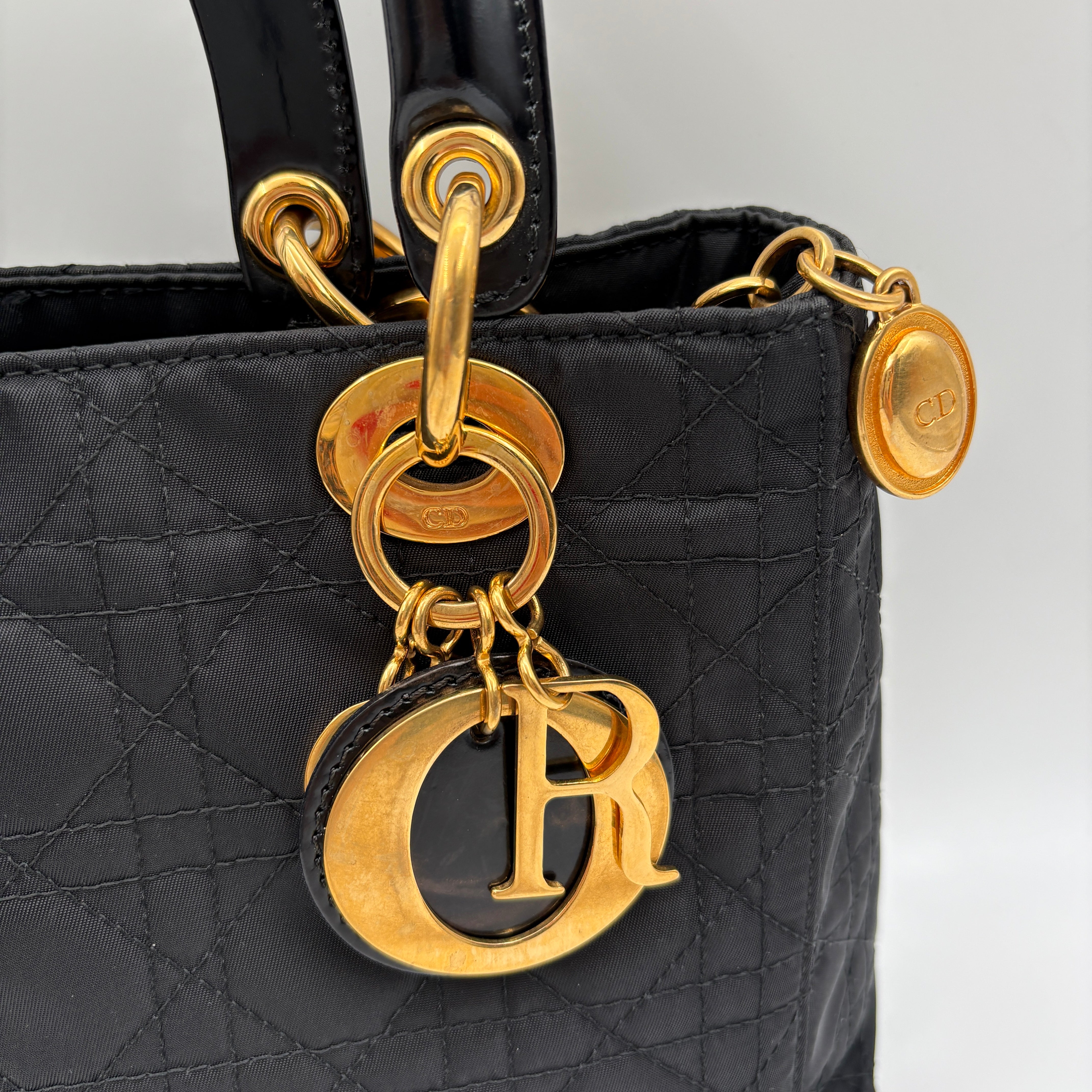 Christian Dior Lady Dior Hand bag Nylon Black