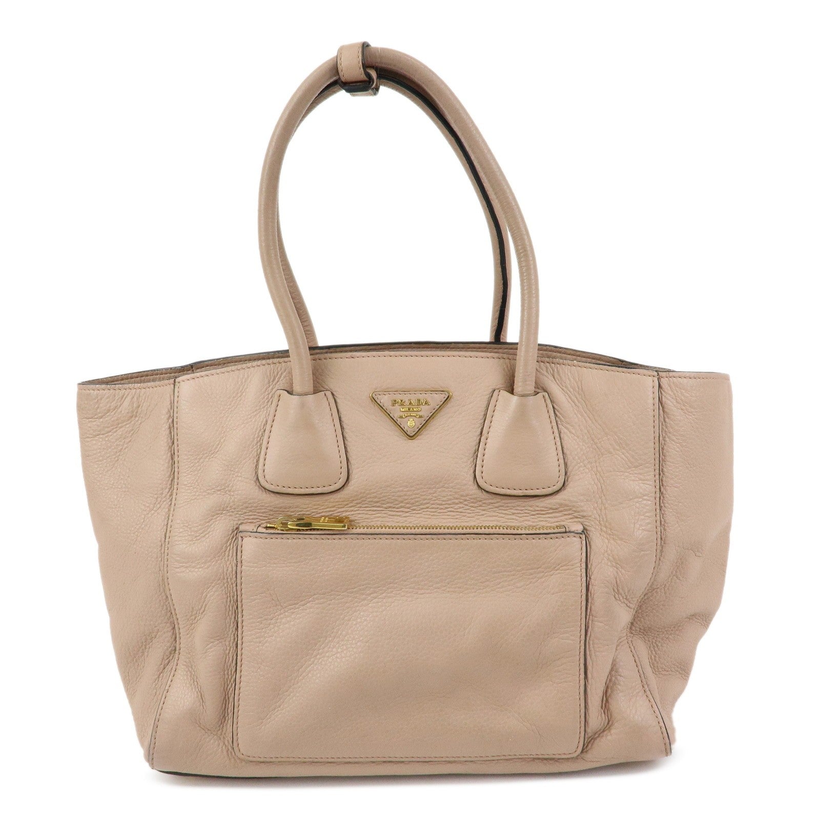 Prada Triangle Logo Tote Bag - Pink Beige, Leather