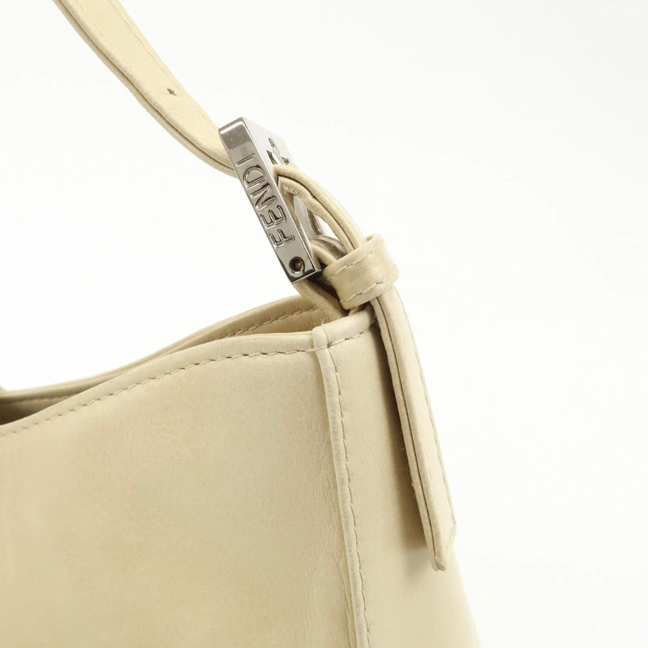 FENDI Leather Shoulder Bag Bag Beige Silver