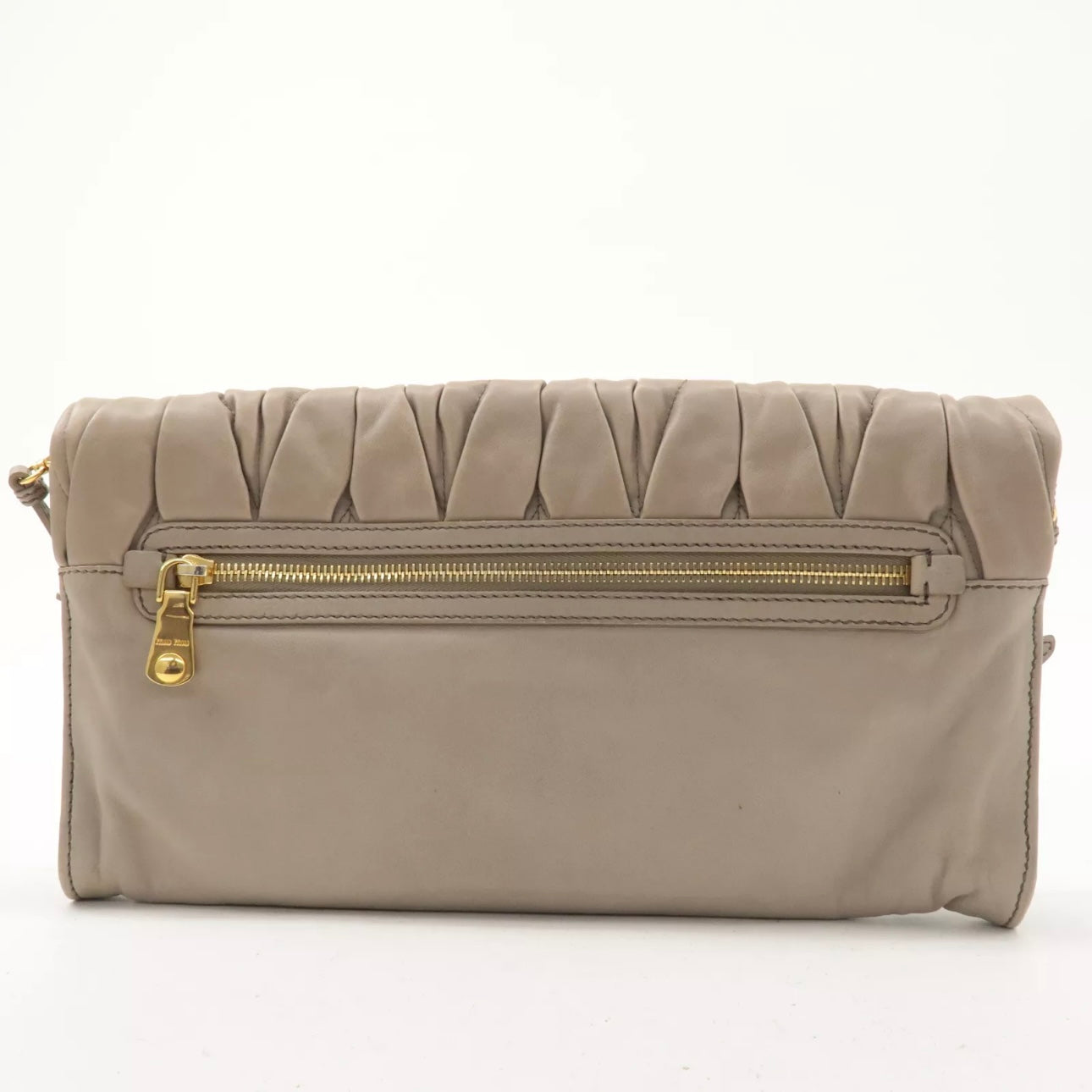 Matelasse Leather 2way Clutch Shoulder Bag Greige