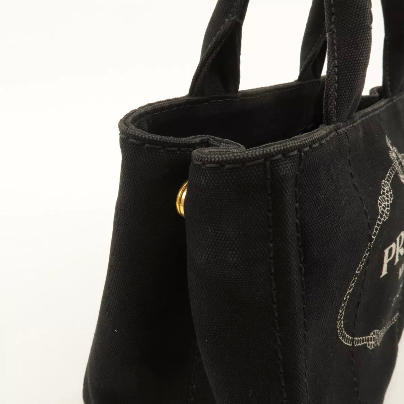 Prada Canapa Mini Canvas Tote Bag Hand Bag Black