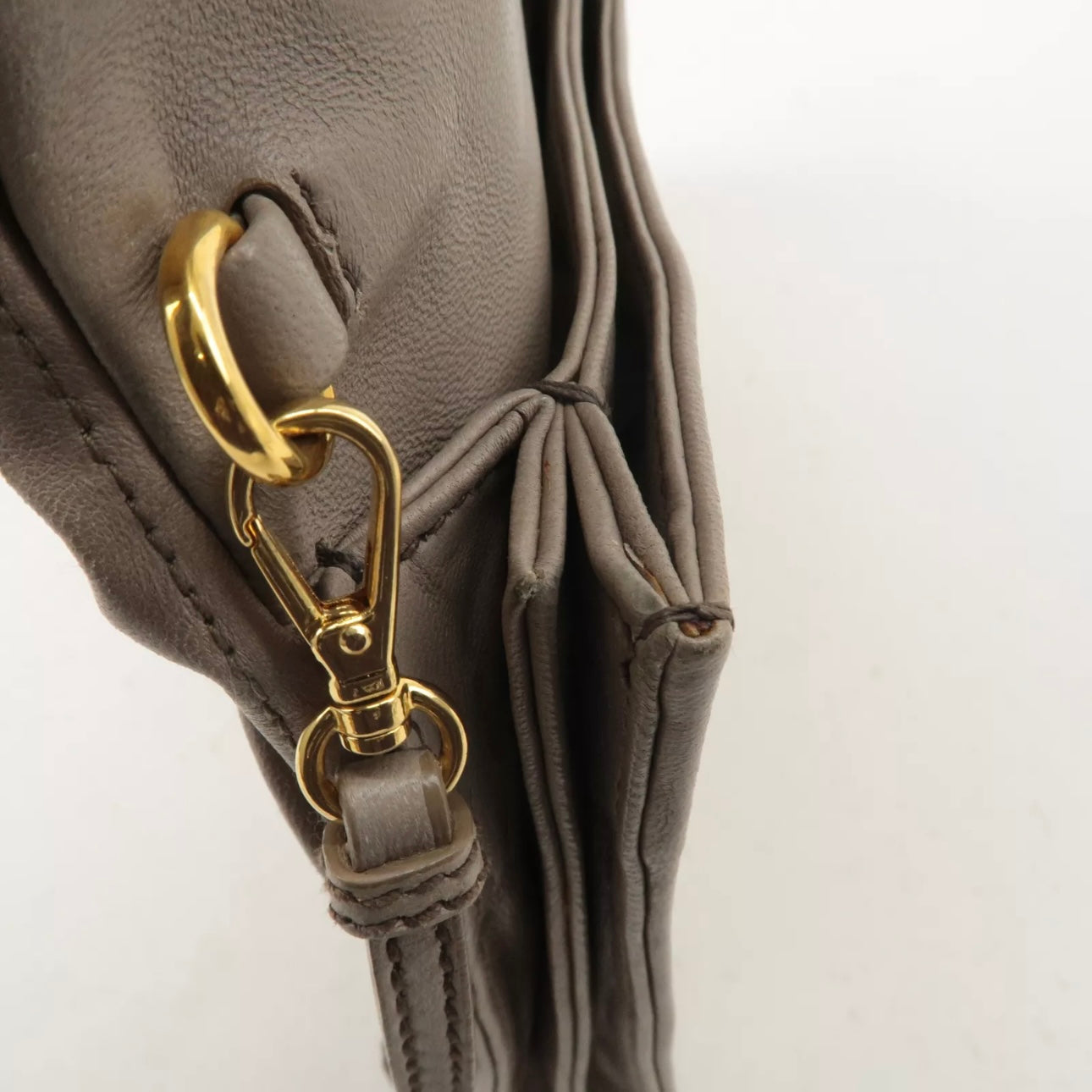 Matelasse Leather 2way Clutch Shoulder Bag Greige