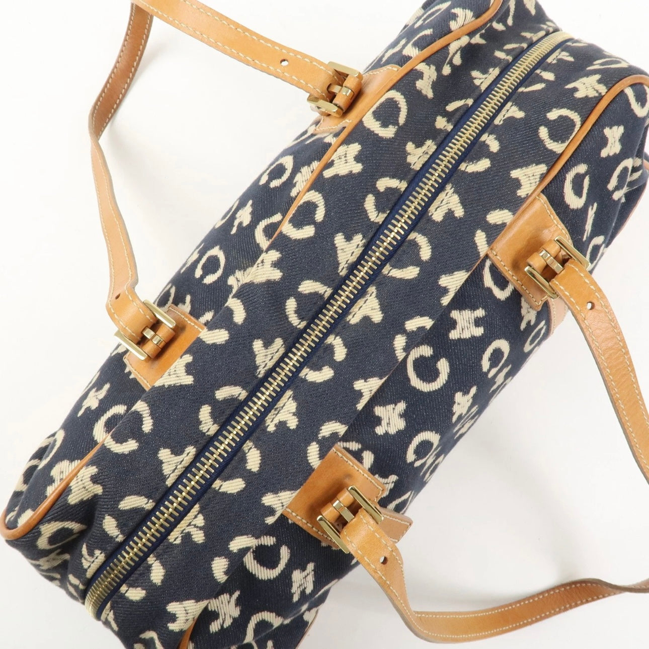 CELINE C Macadam Canvas Leather Shoulder Bag Navy