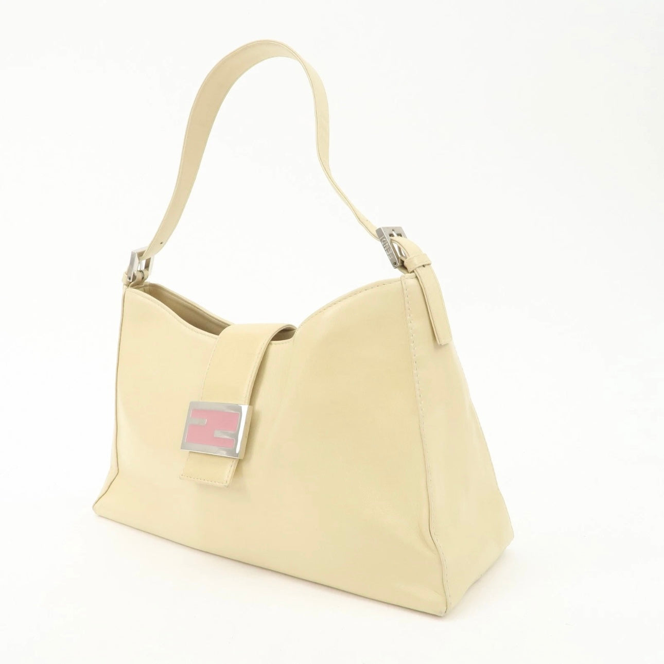 FENDI Leather Shoulder Bag Bag Beige Silver