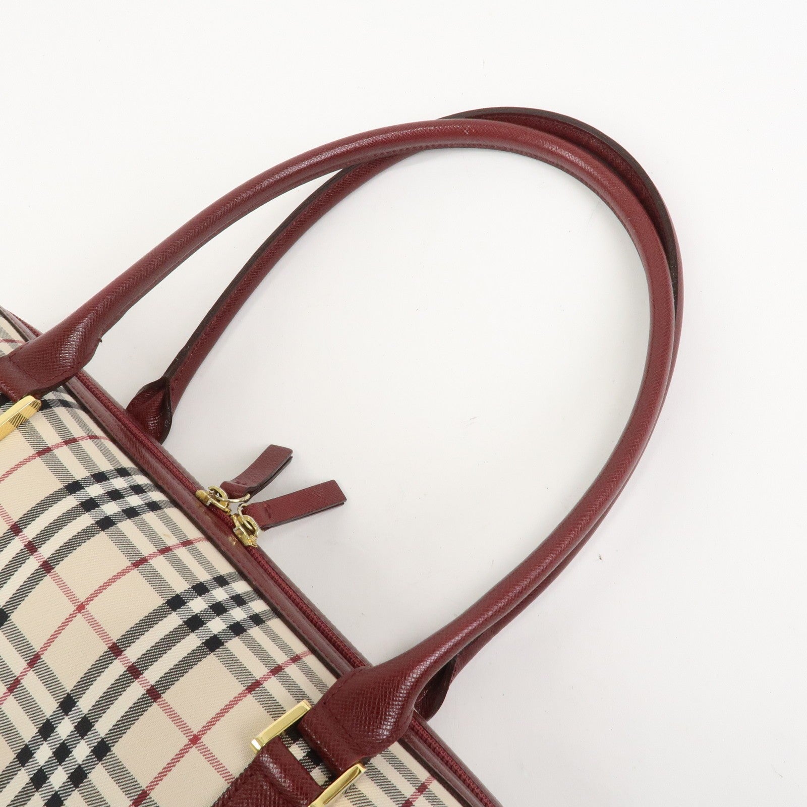 Burberry Nova Plaid Shoulder Hand Bag - Beige Bordeaux, Canvas Leather