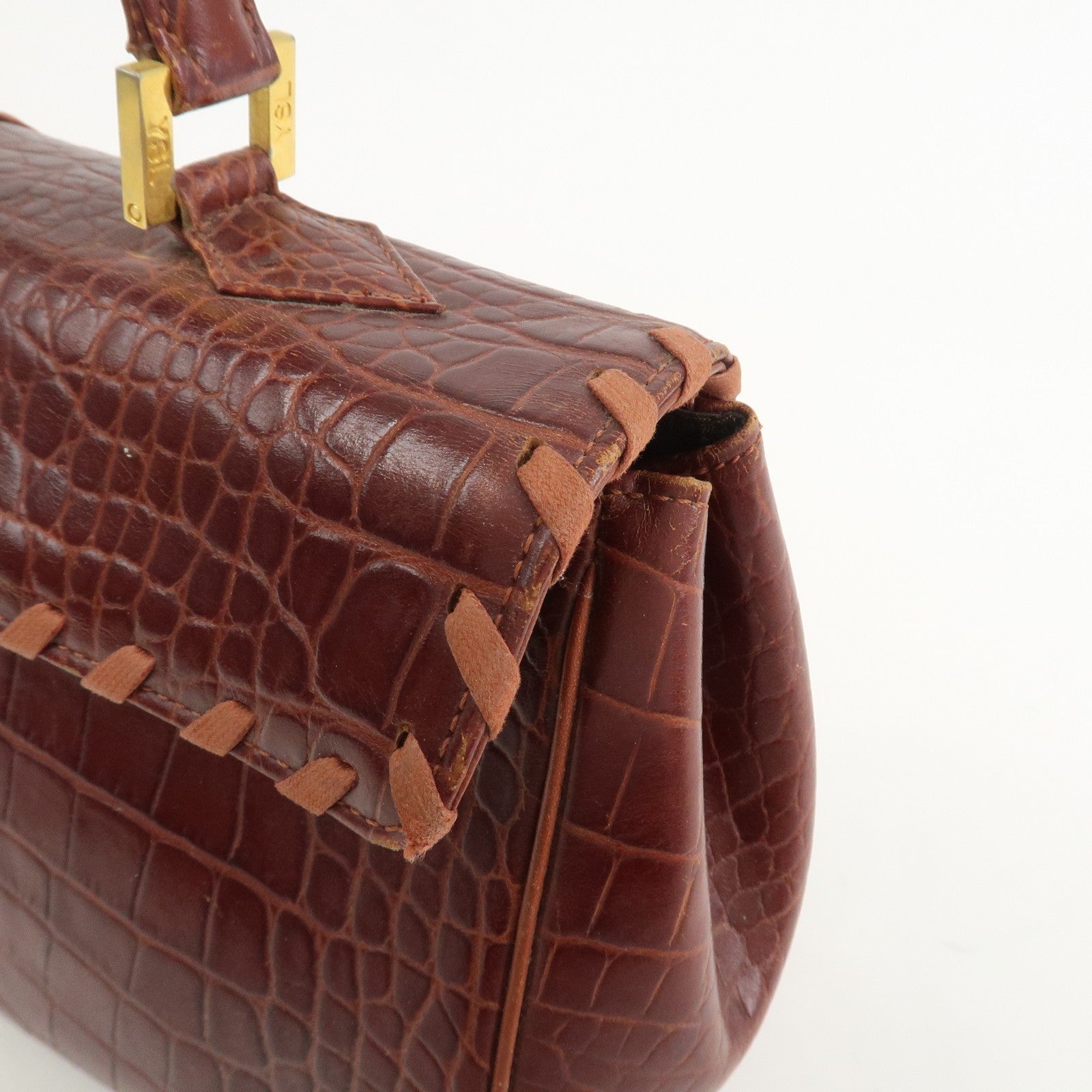 Saint Laurent Paris Embossed Leather Hand Bag - Red Brown, Leather