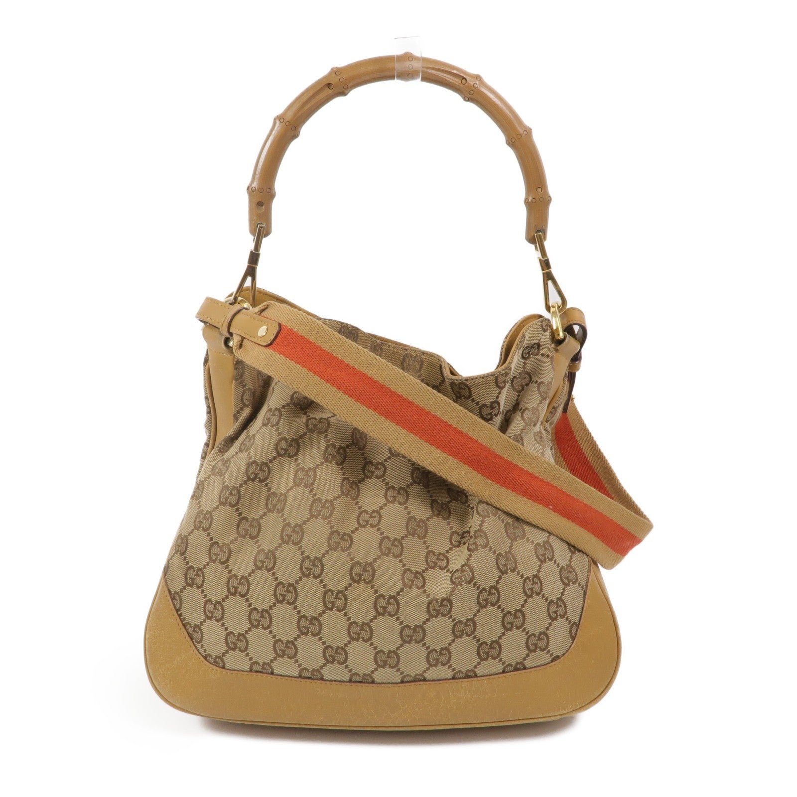 Gucci GG GHW Bamboo 2 Way Shoulder Bag - Beige, Canvas