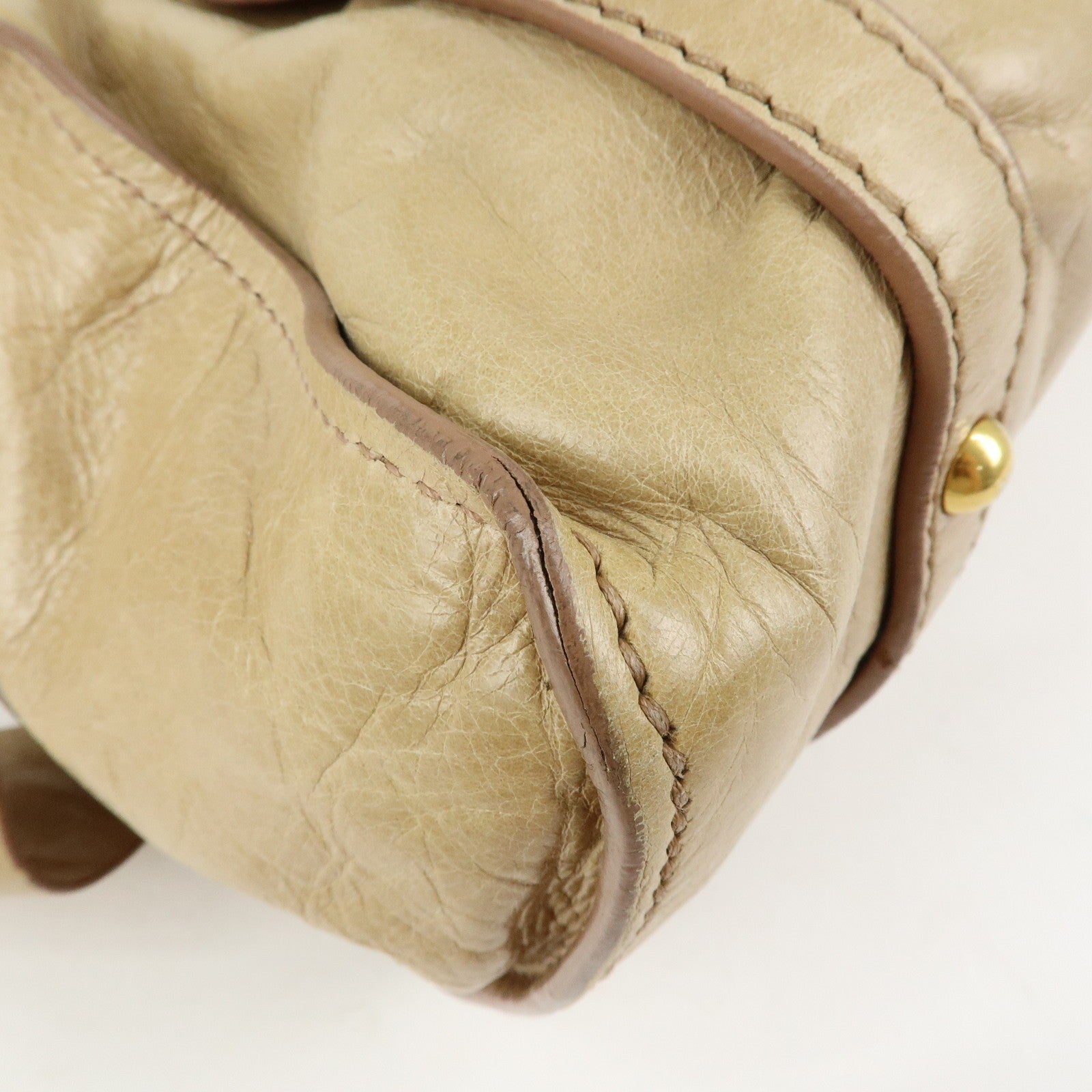 Miu Miu Logo Side Ribbon Shoulder Bag - Beige, Leather
